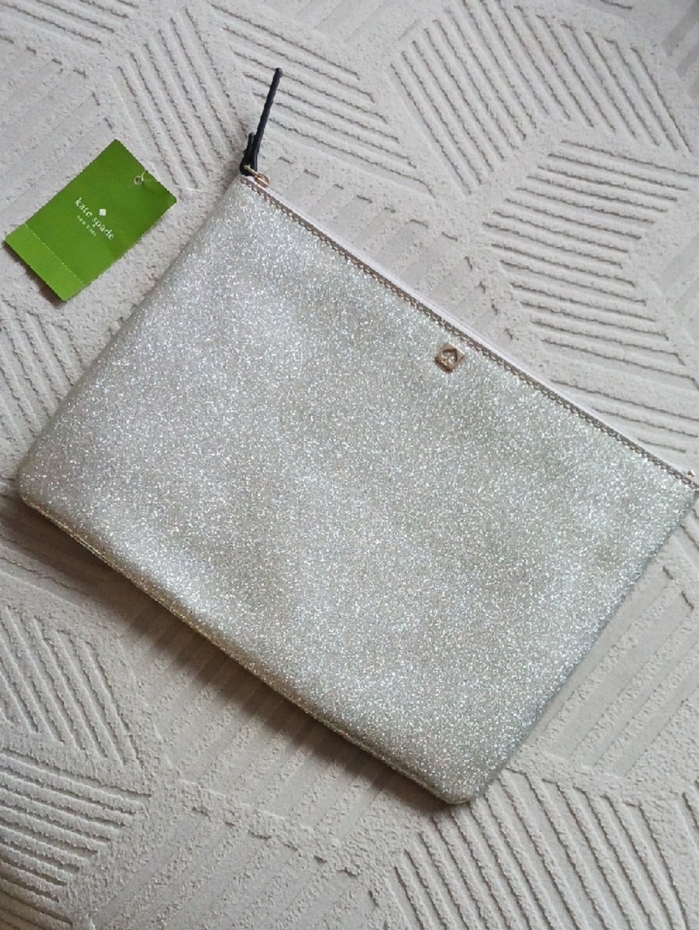 NWT RARE Kate Spade Glitter Zip Clutch - Silver